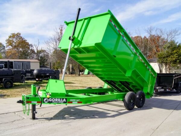 7x16 Gorilla Lime Green Telescopic IBeam Dump Trailer 4ft Sides (2) 7K Axles