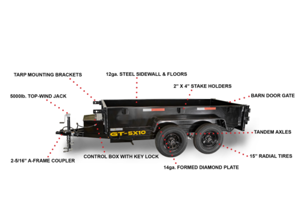 5x10 Hydraulic Dump Trailer with 16" Sides (2) 3500lb Axles - Image 2